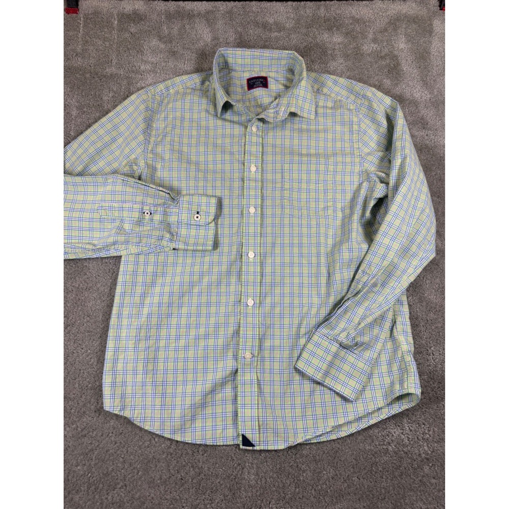 UNTUCKit Mens Large Slim Fit Plaid Button Down Shirt Green Blue 100% Cotton
